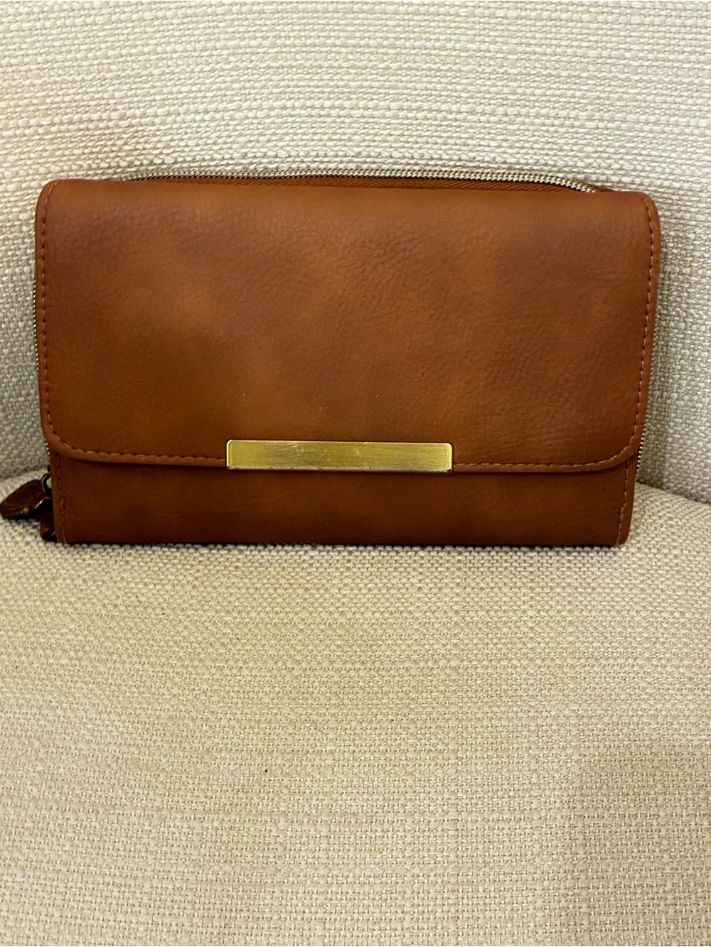 Classic Brown faux Leather Clutch Wallet with Gold Accent
